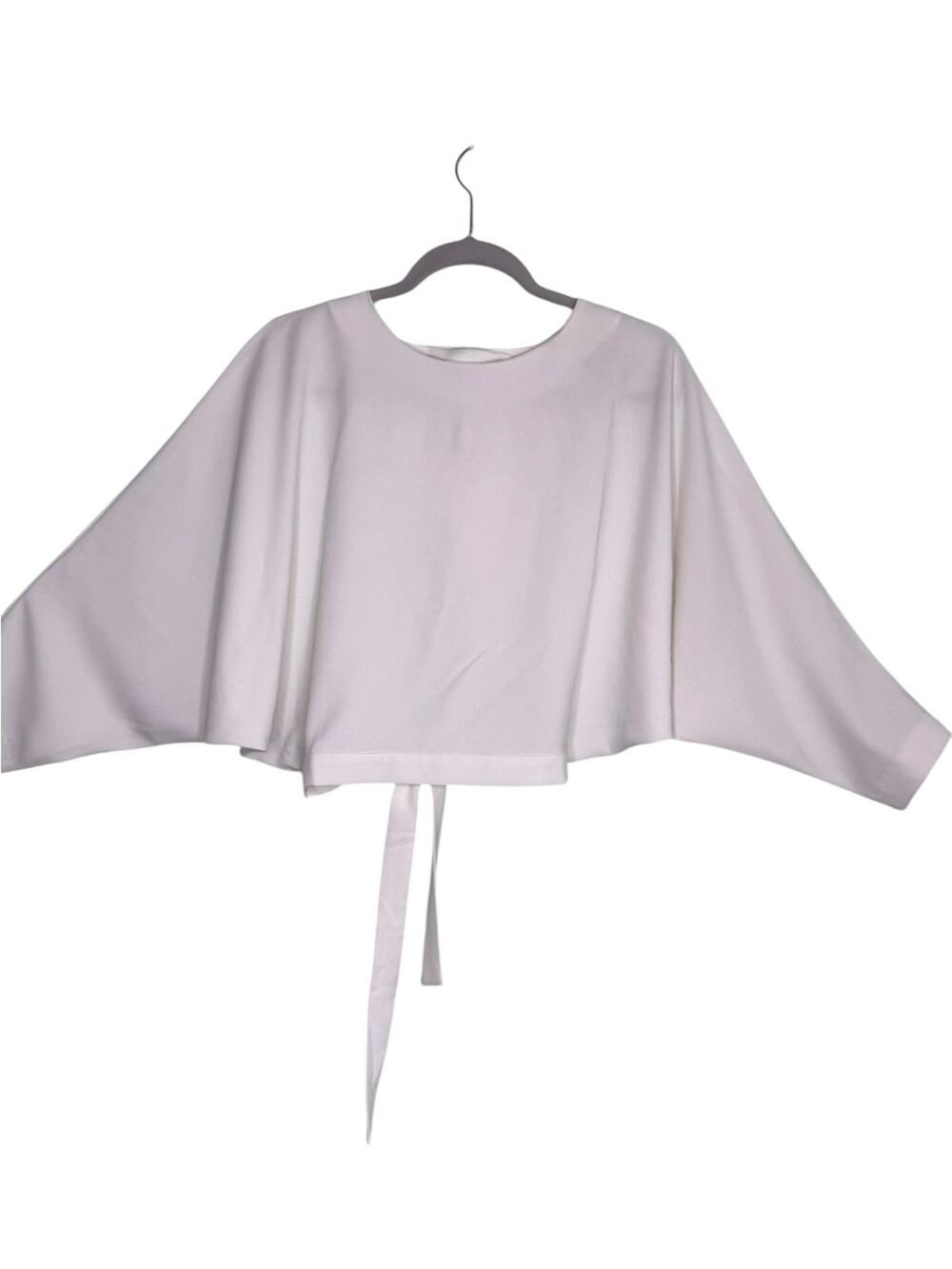 Nasty Gal White Cape Top Open Back 2-Button Cropped Dolman Blouse Tie Medium